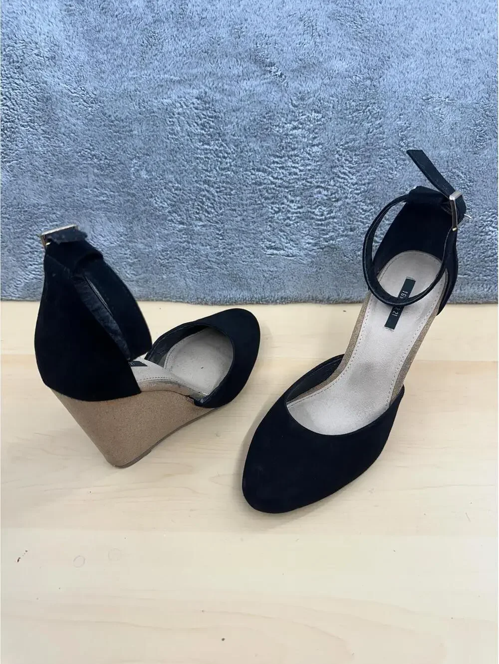 Forever 21 Black‎ Suede Wedge Heels with Ankle Strap